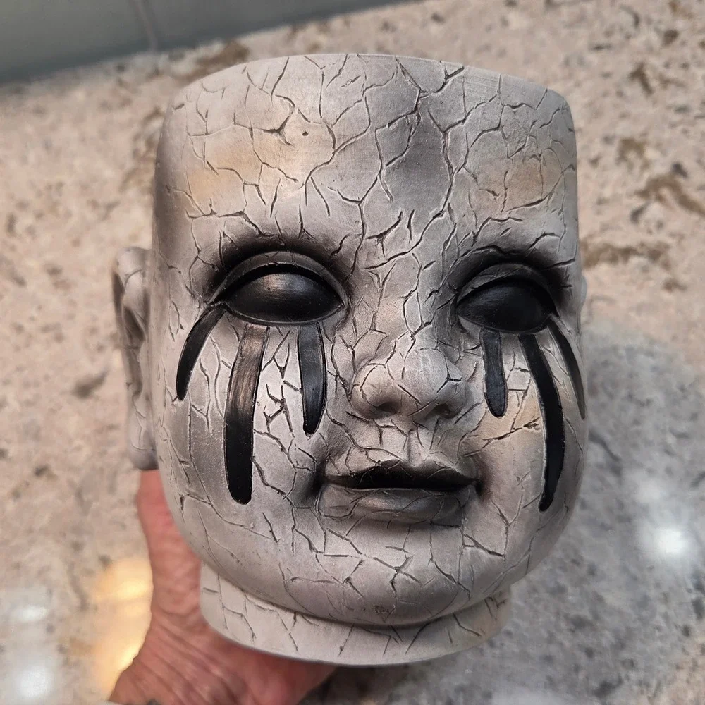 Ashland Halloween Cracked Baby Doll Head Floral Container Planter Gothic Decor